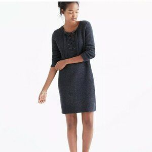NWT Madewell Grey Merino Wool Lace Up Sweater Dress, Size M